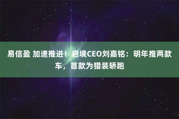 易信盈 加速推进！启境CEO刘嘉铭：明年推两款车，首款为猎装轿跑